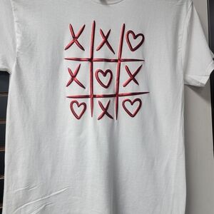 White T-Shirt with Red Tic-Tac-Toe Design